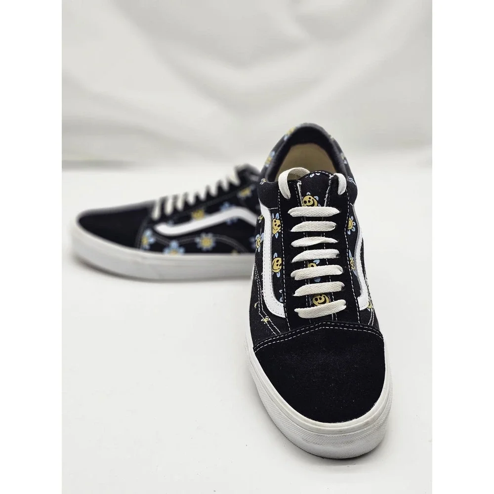 Vans Old Skool Sneakers Men 11.0 Women Black  Smiley Face Daisy Floral Print